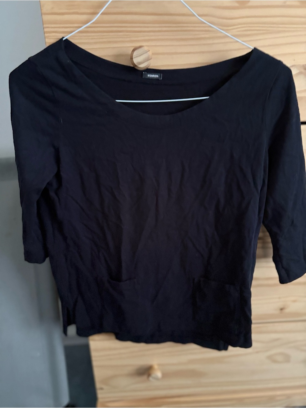Monroe Black Scoop Neck 3/4 Sleeve Women's Top